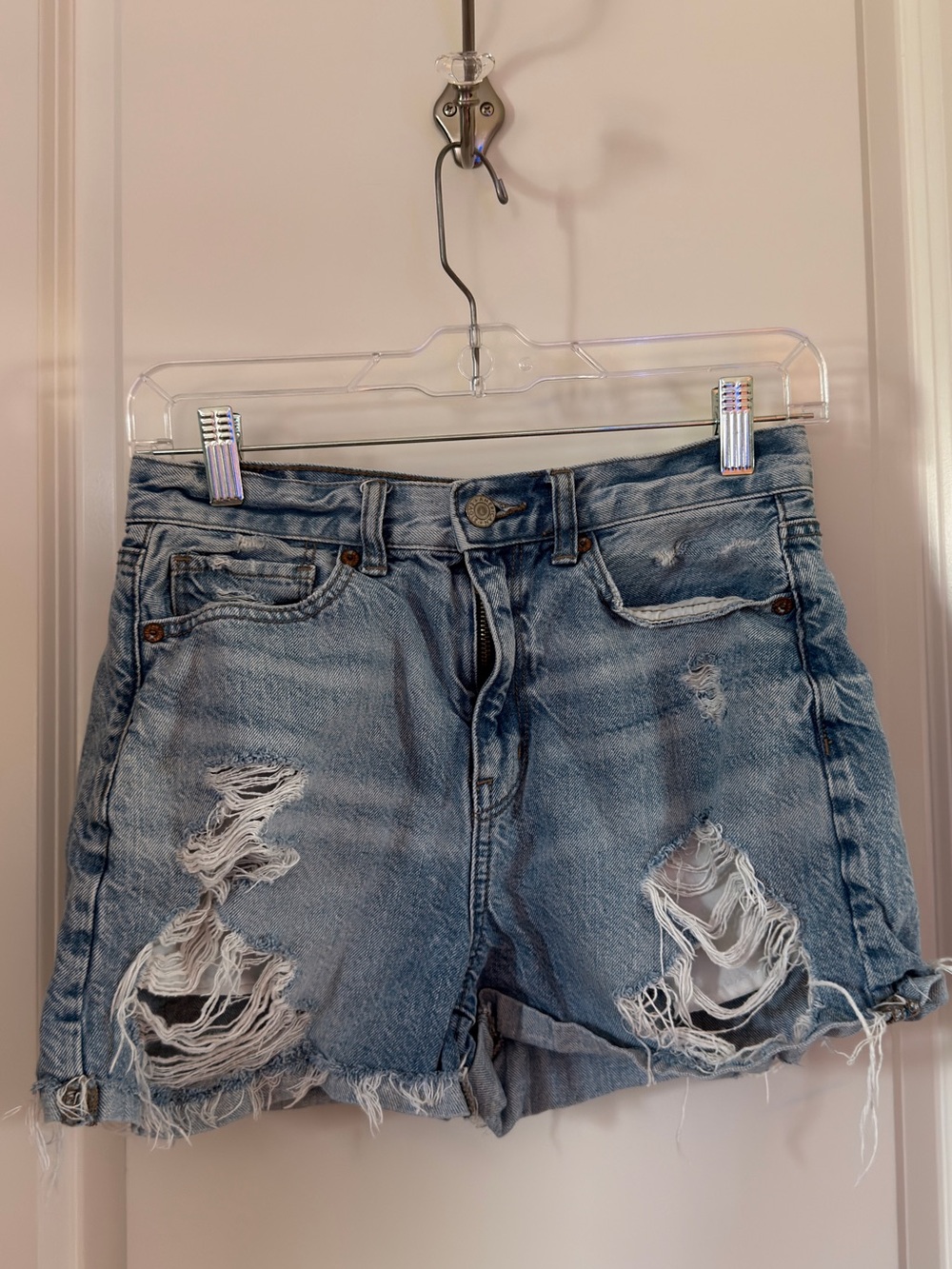 American Eagle Outfitters Distressed Light Blue Denim Shorts